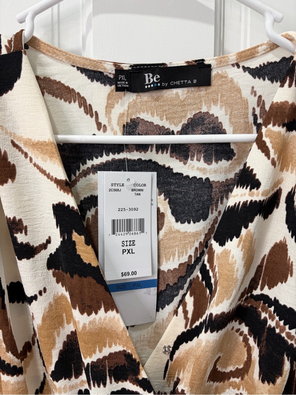 Chetta B Brown and Cream Floral V-Neck Drawstring Tunic - Picture 5 of 5